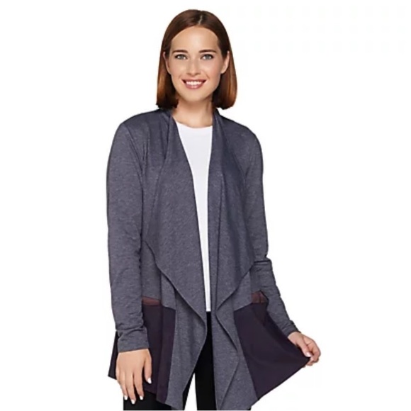 LOGO Lounge Lori Goldstein woman's open front cardigan Large blue draped casual - Picture 1 of 13